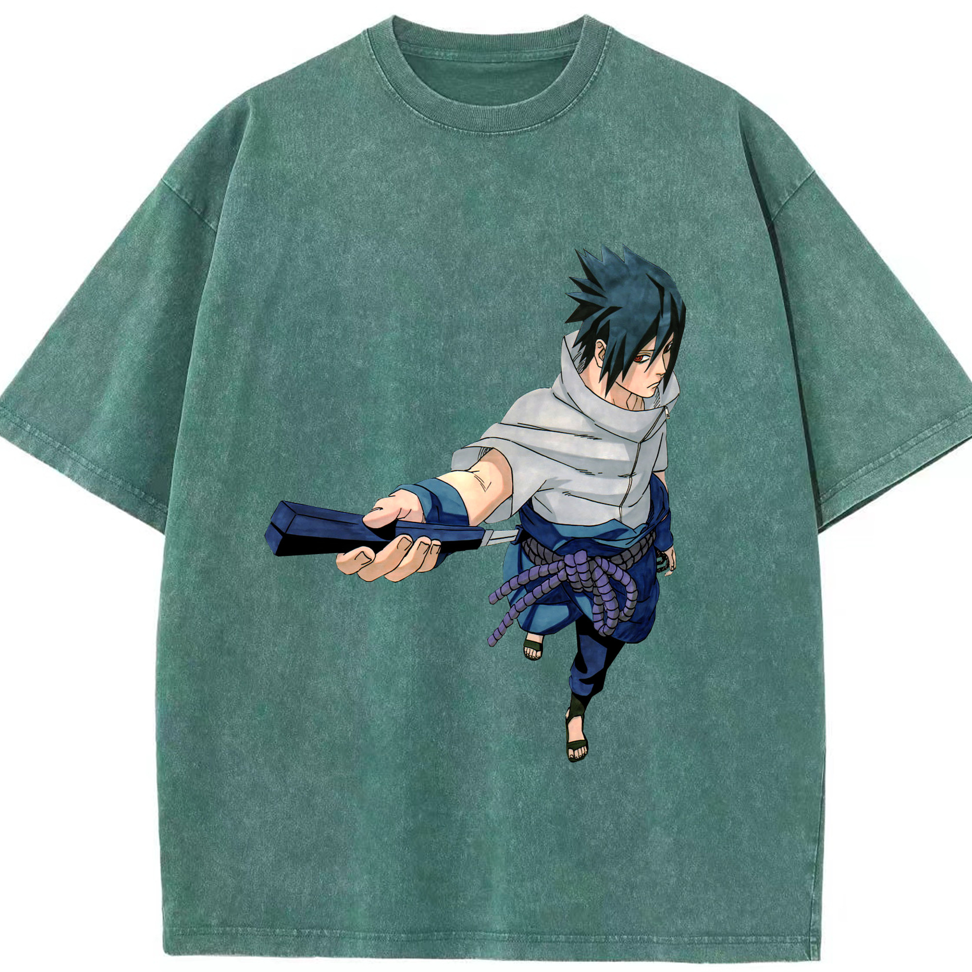 （画像用） NARUTO -ナルト- うちは サスケ Uchiha Sasuke 綿100% ヴィンテージ風 半袖Tシャツ（フロントプリント）